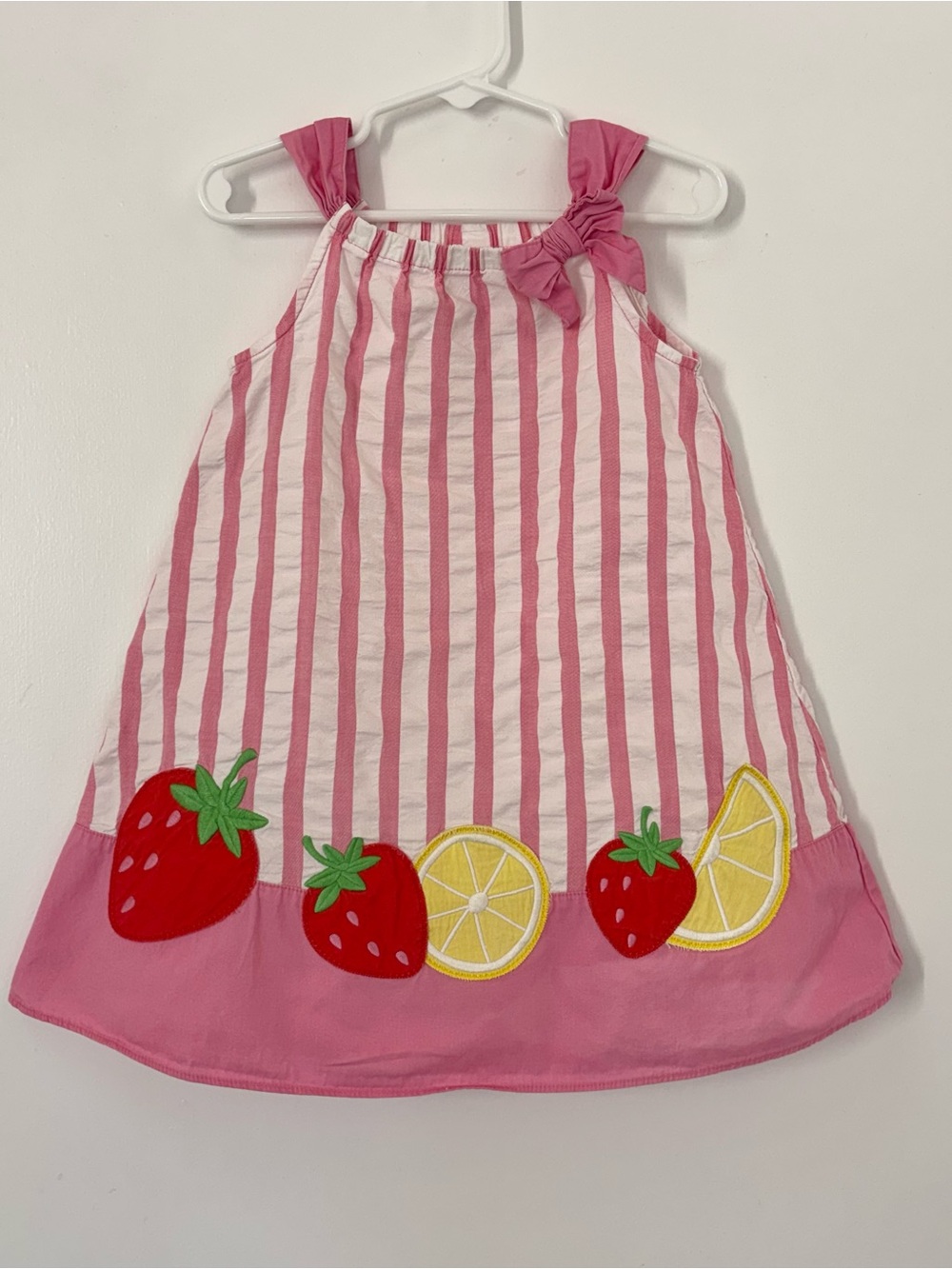 Gymboree Pink White Stripe Seersucker Strawberry Lemon Appliqué Dress Girl 2T